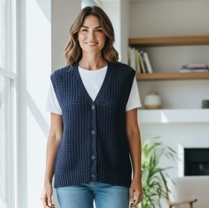 Anthropoligie Maeve Chunky Navy Blue Knit Vest